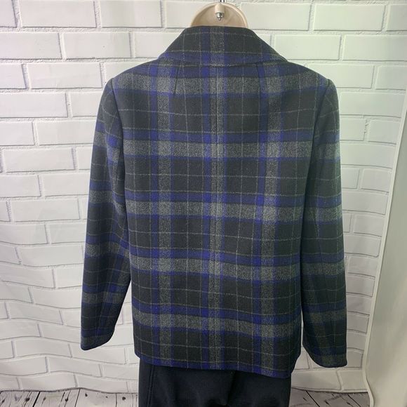 J. Crew Green Plaid Pea Coat 2 Double Breasted - Picture 6 of 7